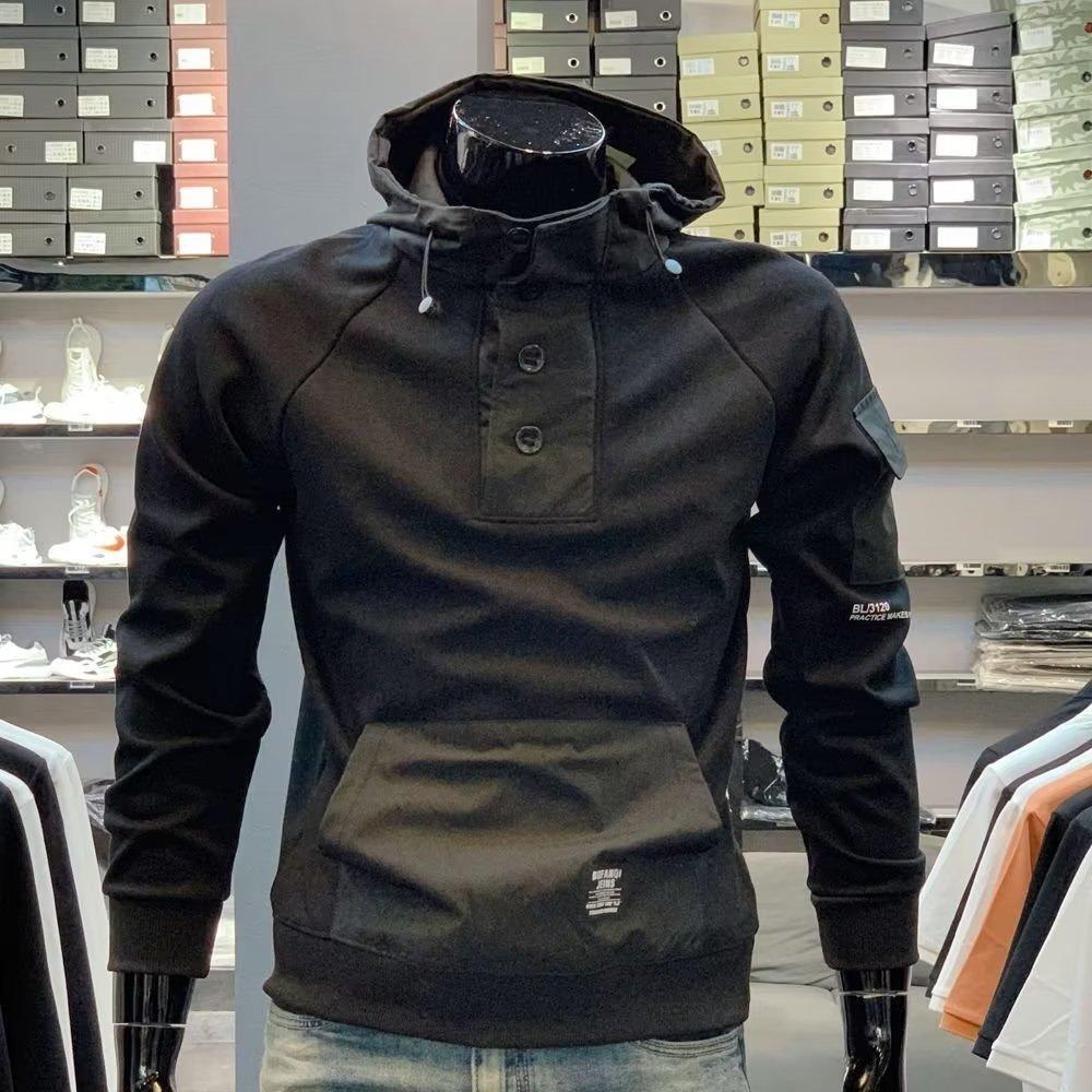 Мужская спортивная повседневная толстовка с капюшоном на весну и осень S чёрный 1983₽