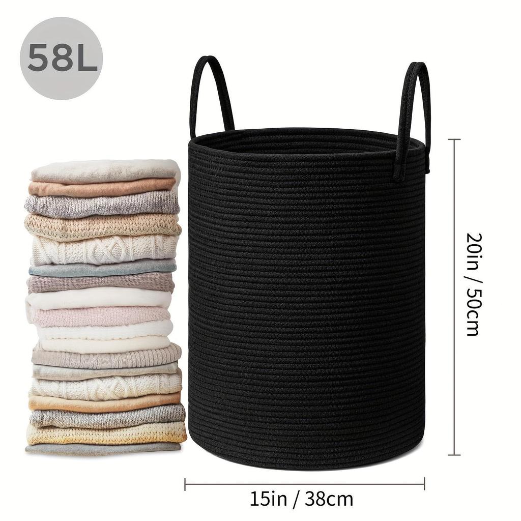 Cotton Rope Laundry Basket - Large Capacity Woven Storage for Clothes, Toys, and Sundries