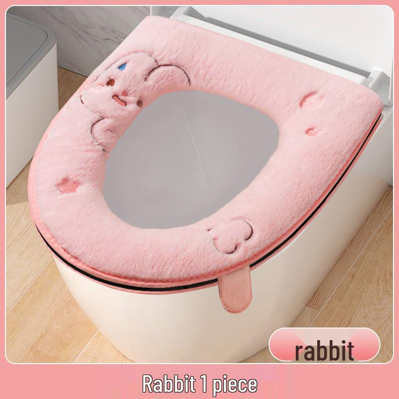 Plush Toilet Seat Cover Cushion with Handle for Winter Home Use