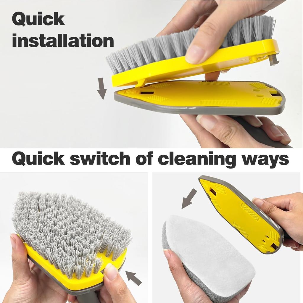 Shower Cleaner Brush,Tub Tile Scrubber with Telescopic Long Handle,4 Scrub Heads for Cleaning Bathroom Bathtub Floor Baseboard Sink Kitchen Toilet