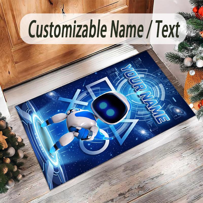 Personalized Crystal Velvet Carpet Custom Name Text,Astro Bot Anti Slip Area Rug For Home Decoration