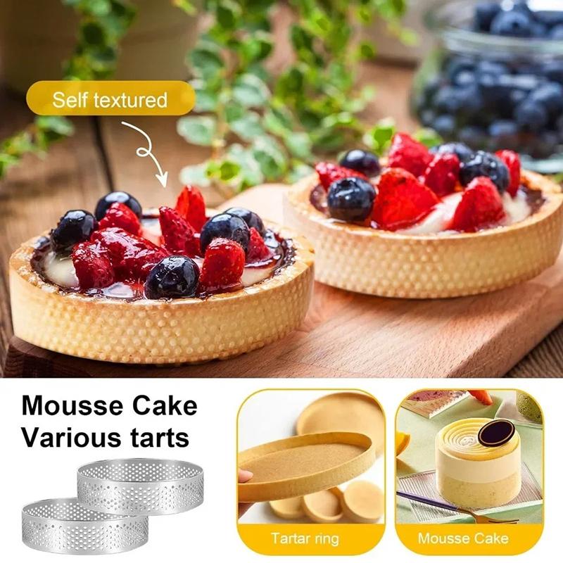 5 Stück runde Tortenringe aus Edelstahl, hitzebeständig, perforierte Formen, DIY-Mousse, Obstkuchen, Törtchen, Donutform, Küchenwerkzeuge