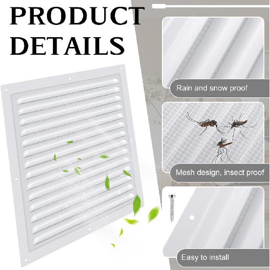 2 Pcs 12" x 12" Aluminum Gable Vent Shed Attic Vent with Screen Mesh Square Vent Covers Vent Grille for Exterior Door House Attic Garage Ceiling,