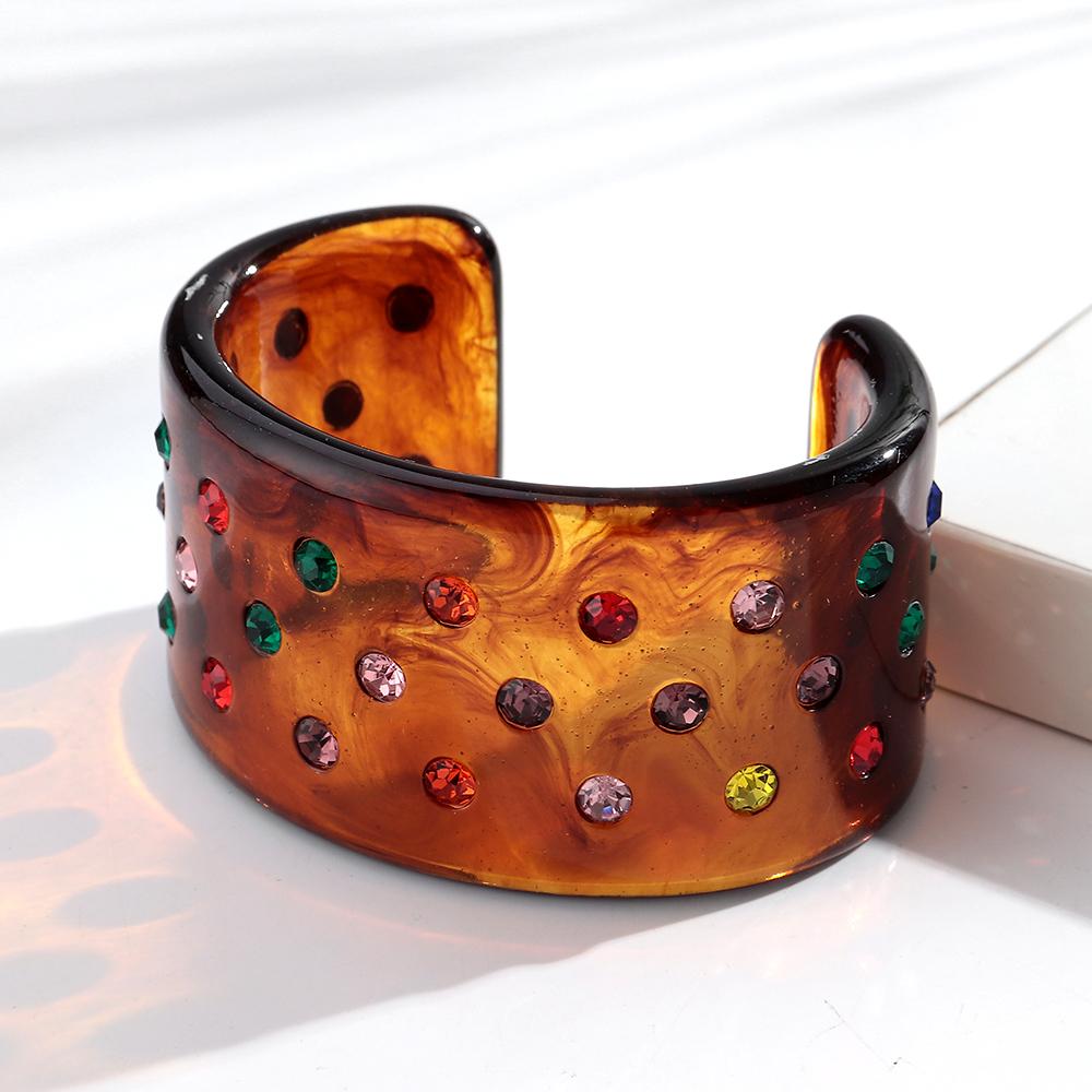

Retro Colorful Rhinestone Resin Wide Cuff Bangle for Women Valentine s Day Statement Open Bracelets New Trendy Jewelry Gifts бурштин