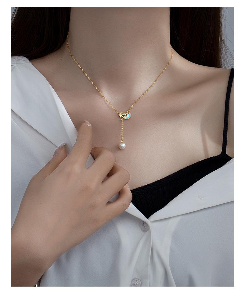 Banyan Tree S925 Sterling Silver Luxury Star & Moon Pearl Tassel Necklace - Elegant Clavicle Accessory for Women