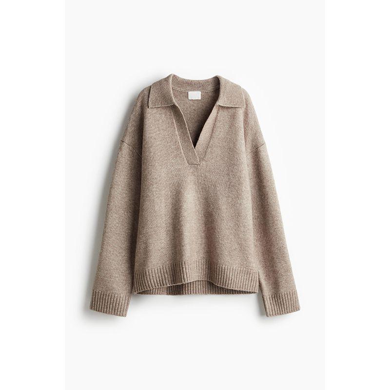 

HM Women s Knitwear Fall V-neck Inner Wear Vintage Stripe Autumn Top Pullover Shirt 1093199 Mix Beige 155/80A