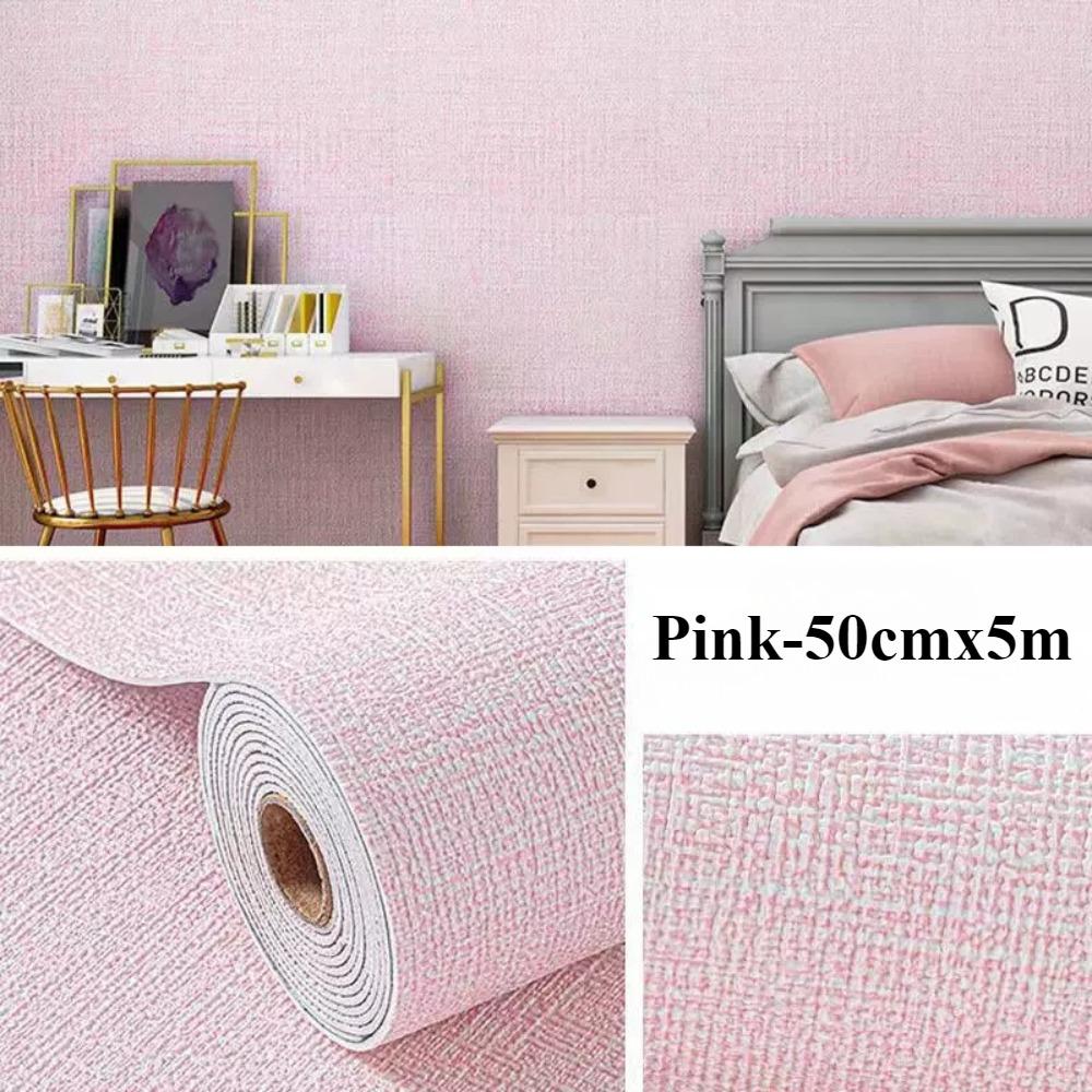 50cmx5m Linen Wallpaper Self-adhesive Waterproof Removable Wallpaper for Bedroom Livingroom Wall Decor