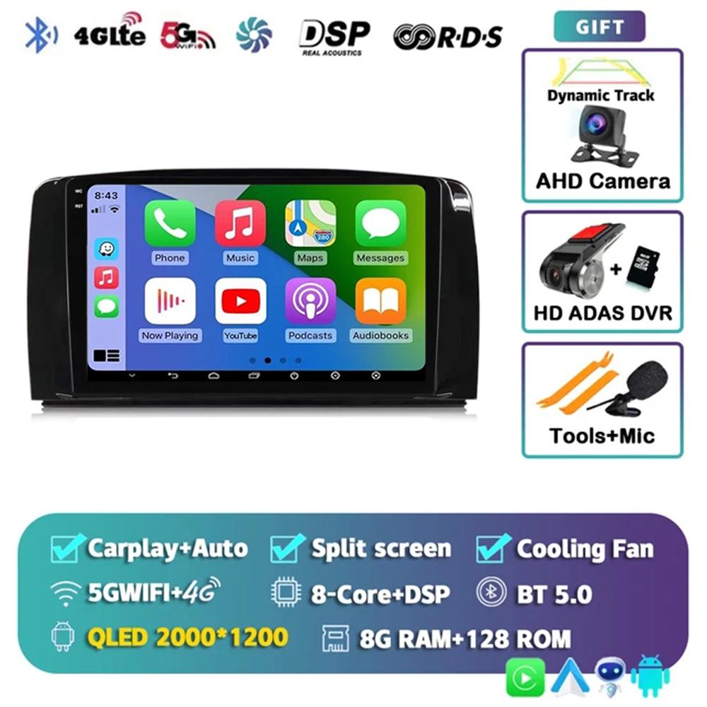 Android 14 QLED Car Radio Carplay Multimedia GPS Player BT For Mercedes Benz R Class R300 R350 R280 R320 R500 W251 2007 - 2011