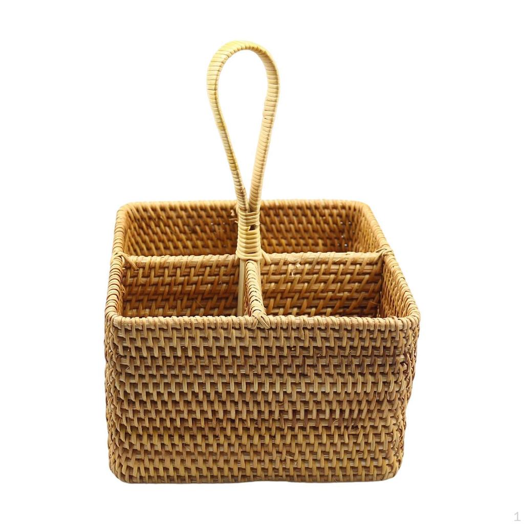 Utensil Holder Condiment Organizer Container Basket with 4 Compartments Tableware Storage