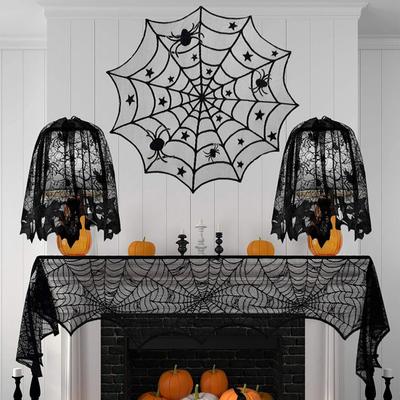 Tovaglia di Halloween, Copritavola Ragnatela di Pizzo Nero, Paralume Gotico Spettrale per Mascherata di Halloween, Festa, Decorazione Tavola da Pranzo