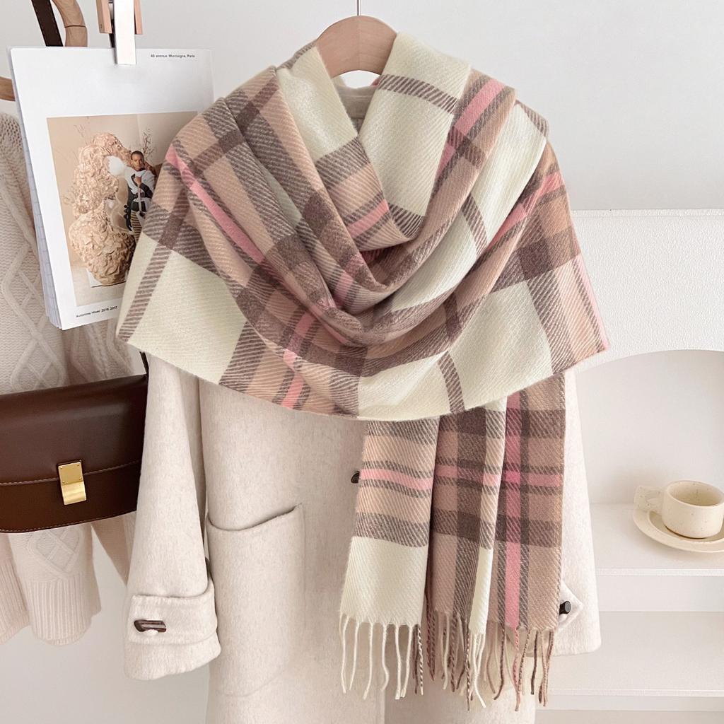 Clearance imitation cashmere plaid scarf women's atmosphere autumn and winter new Korean version plaid shawl thickened warm scarf
