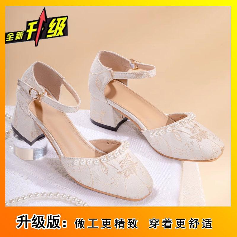 

Лето 2025 стиль знаменитостей темный узор ретро Ханфу туфли Мэри Джейн на высоком каблуке женский стиль Китайской Республики с ципао для увеличения роста са 40