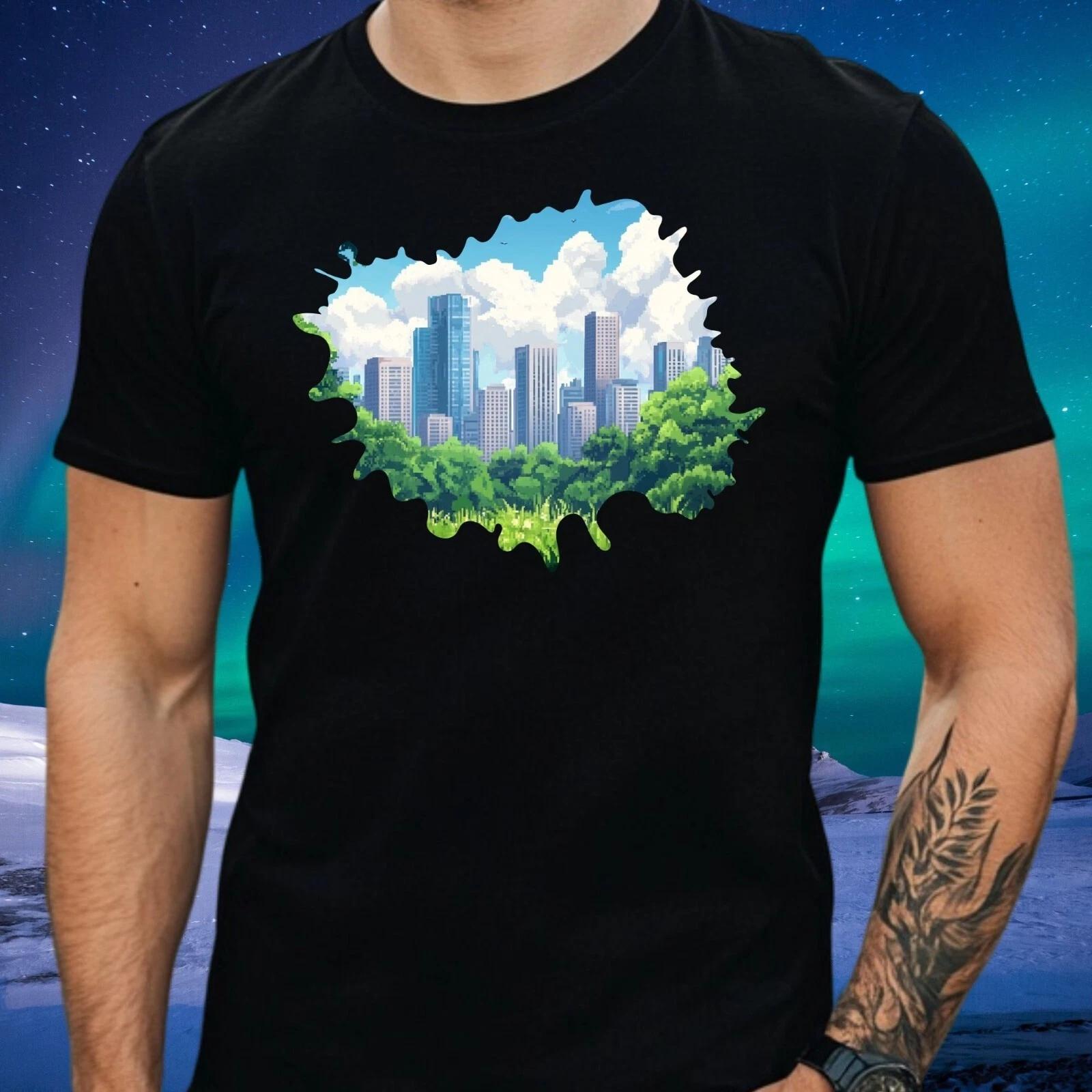 T-Shirt Herren Pixel Art Landschaft Motiv Baumwolle Größe S bis 5XL XXL