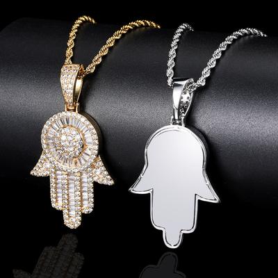 European Hip Hop Micro Inlaid Zircon Large Palm Pendant Real Gold Electroplated Vintage Fatima Hand Hiphop Pendant