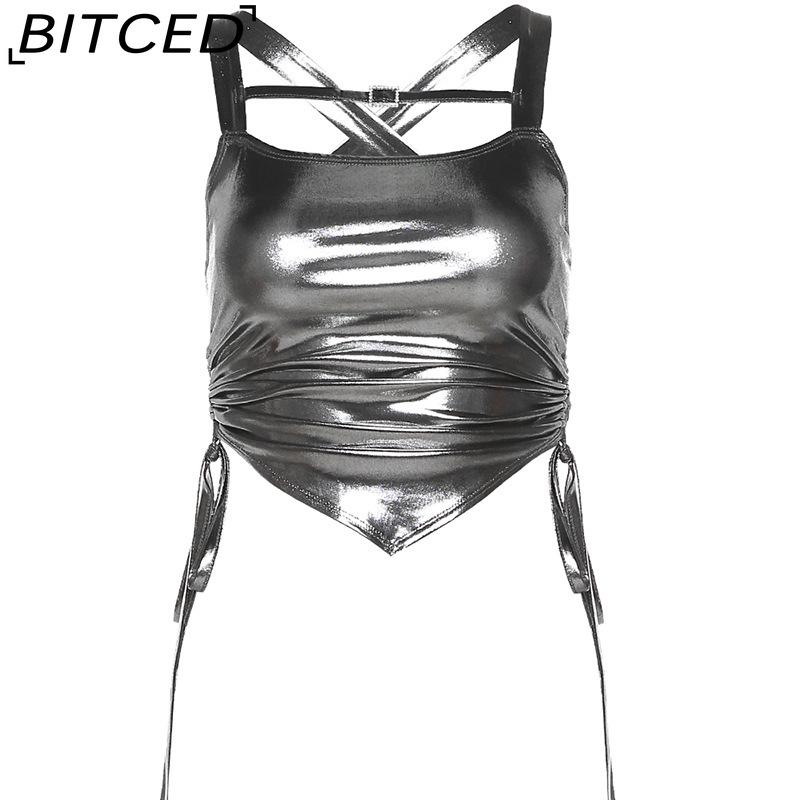 BITCED Spring/Summer Women's Solid-Colour Slim-Fit Fashion Strappy Drape-Detail Sexy Backless Tank Top