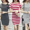 Slash Shoulder Striped Dress Slim-fitting Suspender One-word Collar Fashionable Sexy Top Slim-fitting and Thin T-shirt Women
