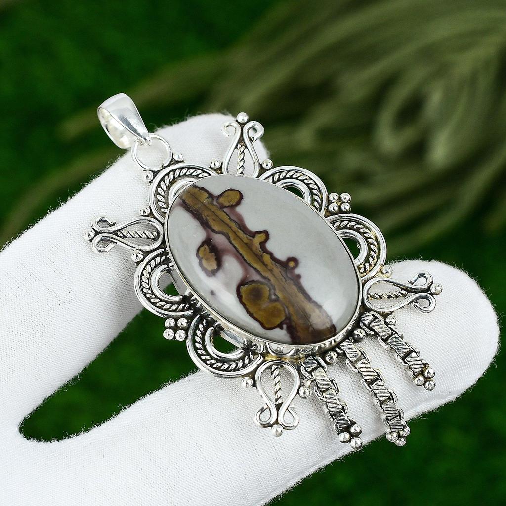 Friendship Day Sale Coffee Bean Jasper Gemstone Pendant Jewelry Sterling Silver
