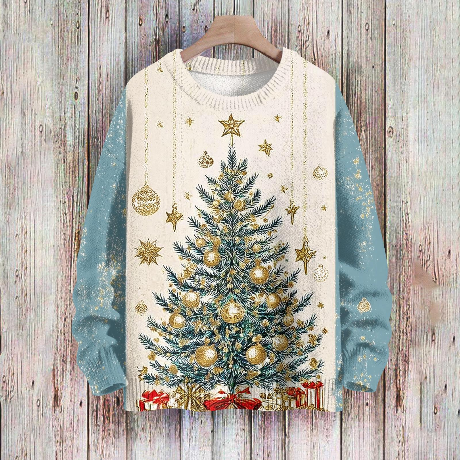 

Рождественские толстовки для женщин Вязаный свитер Милая рубашка Осенний свитер с круглым вырезом Топы M