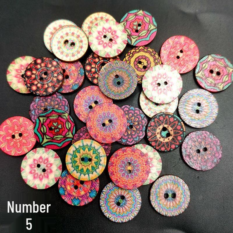 Retro Wooden Buttons for DIY & Toddler Crafts, Double Hole, 100 Pack, Colorful Print