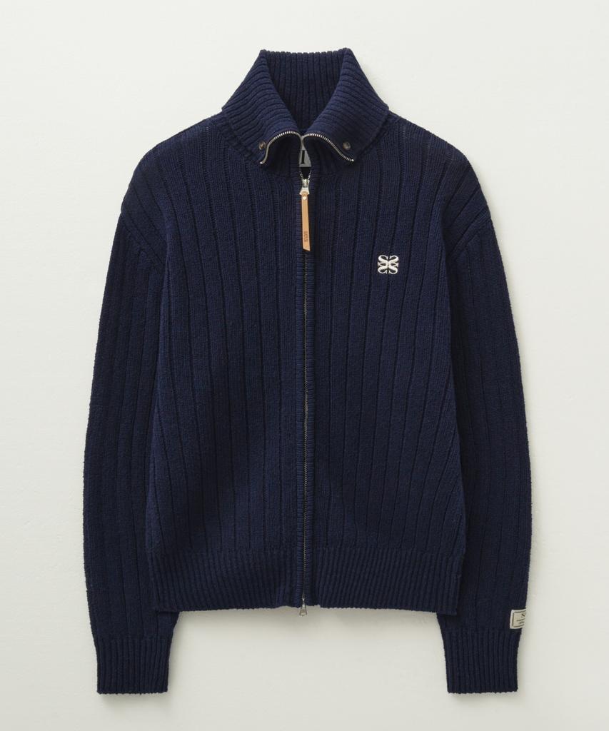 Satur Faro Boucle Knit Zip-Up Navy