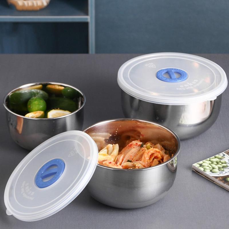 3-piece Mixing Bowl with Non-slip Stainless Steel Lid Serving Bowls Storage Bowls Stacking Metal Bowl with Hermetic Lids | Bowls