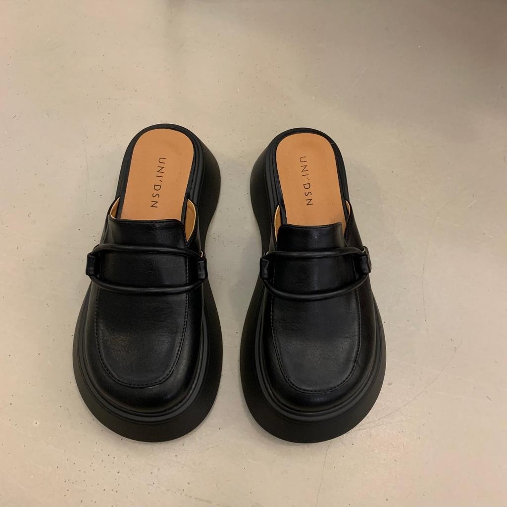 Zhike Japanese retro shoes platform sole one-pedal leather bag head women's shoes spring and summer 2025 new slippers women's outer wear