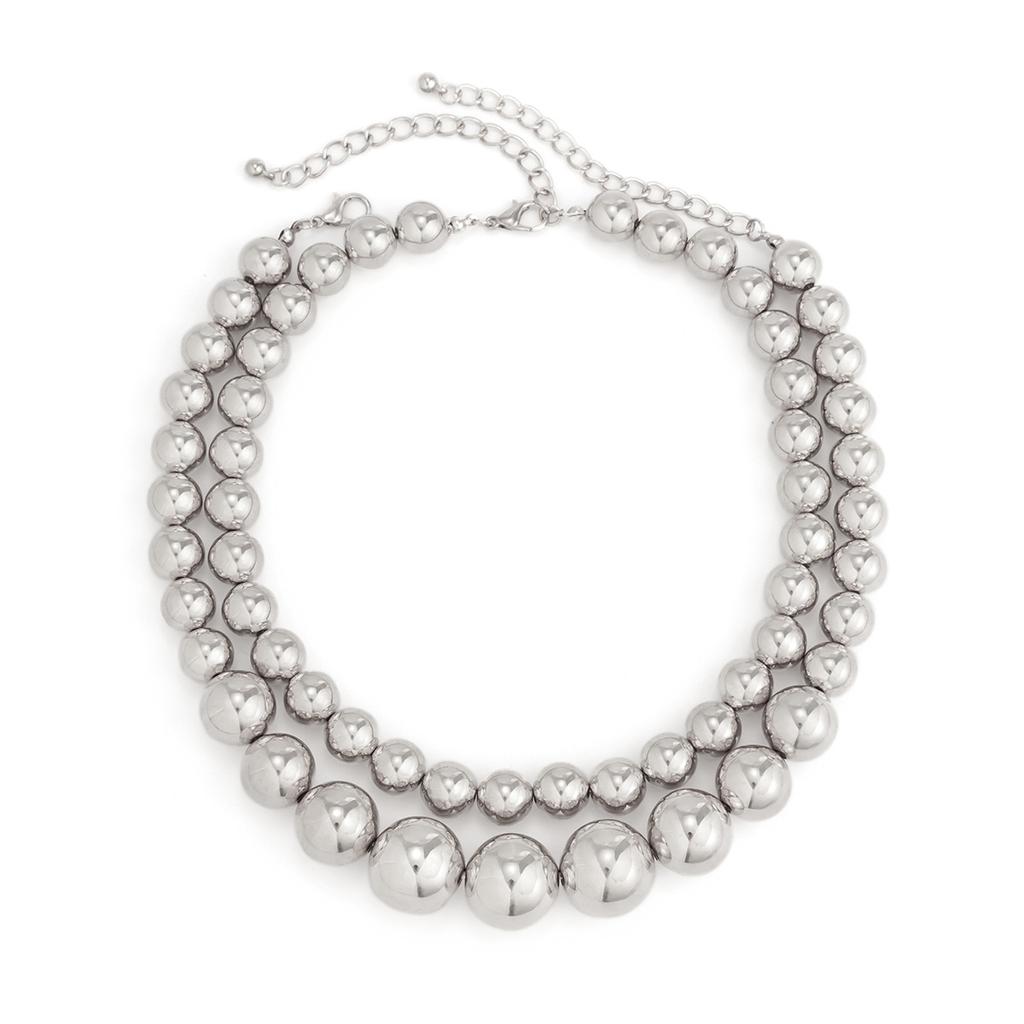 Accessories Punk Exaggerated Metal Round Bead Necklace Choker Temperament Short Imitation Pearl Collar Set