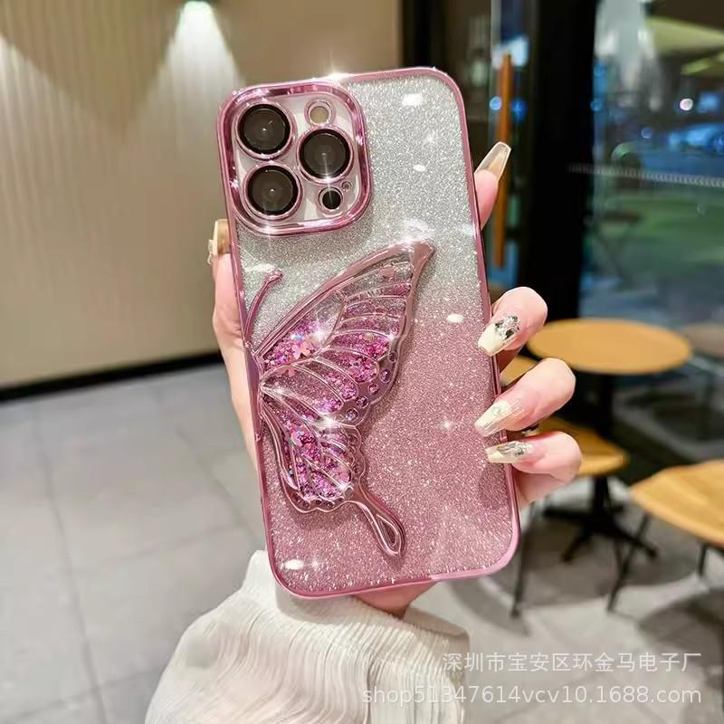 Quicksand Butterfly Applicable To Apple 16pro Gradient Glitter Powder Mobile Case 15 Color Plated IPhone 14 Full Pack Protection Case