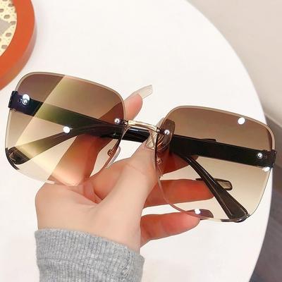 Modne bezramkowe okulary przeciwsłoneczne z gradientem, Oversize, Kwadratowe, Podróżne, Plażowe, dla Kobiet