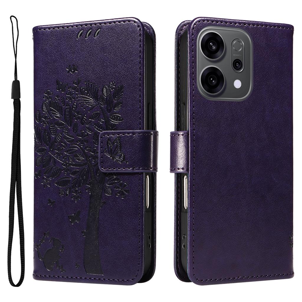 Pro Oppo Reno14 5G (Čína)/Oppo Reno14 F 5G/Oppo Reno14 5G (Globální) Pouzdro na telefon se stojánkem Vzor kočičího stromu Kožená peněženka Mobilní kryt