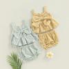 Newborn Infant Baby Girl 2 Pcs Outfits Summer Clothing Suit Plaid Pattern Floral Printed Bowknot Suspender Tops Shorts Set