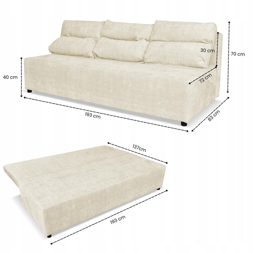 Kanapa sofa KIMO funkcja spania pojemnik Family Meble Ramona beż welur