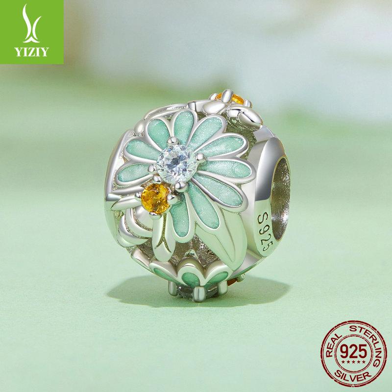 Mint Green Bee Daisy Bracelet Beaded, Summer Little Fresh S925 Silver Diy Beads Loose Beads