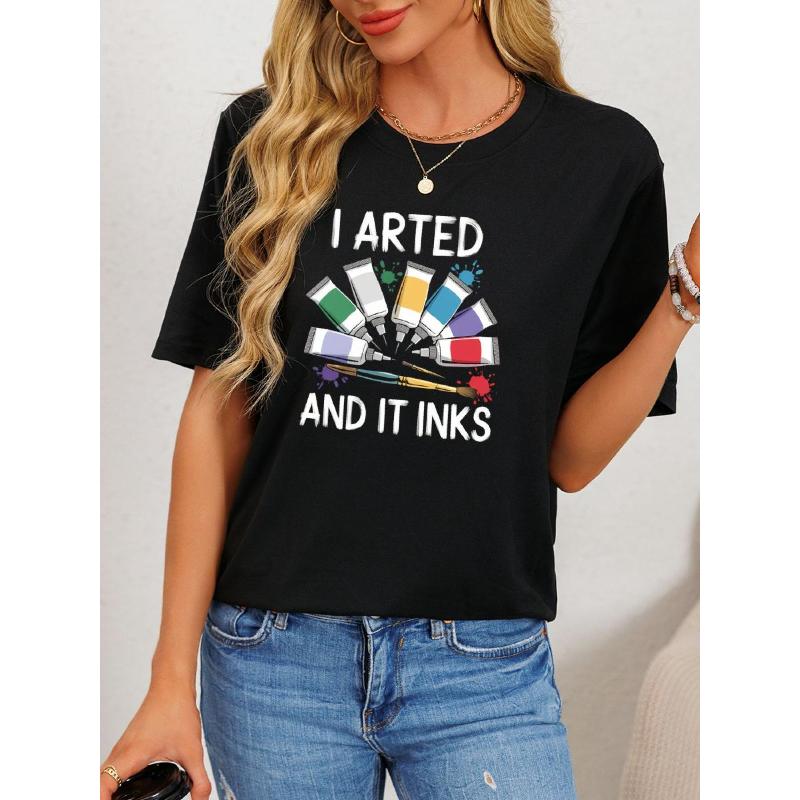 Short Sleeve Graphic T-Shirt Trendy Print Crew Neck Soft Breathable Summer Casual S