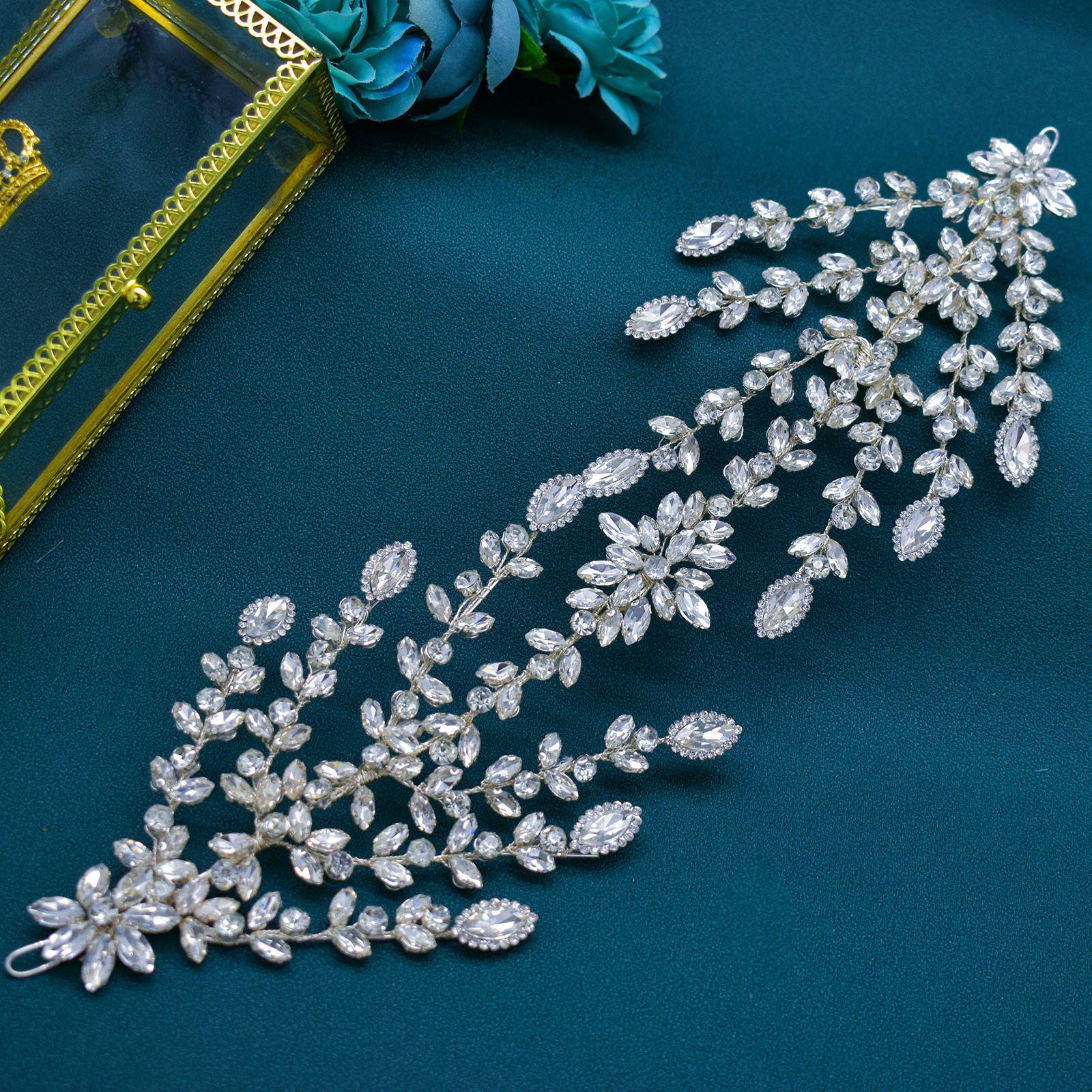 

Сделанная вручную свадебная повязка на голову со стразами для причесок пучок - Аксессуары для свадебной вечеринки DZ083 серебряный