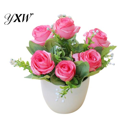 Fake A Pot Artificial Plant Bonsai Beautiful Simulation Flower Decor Plastic Rose for Living Room