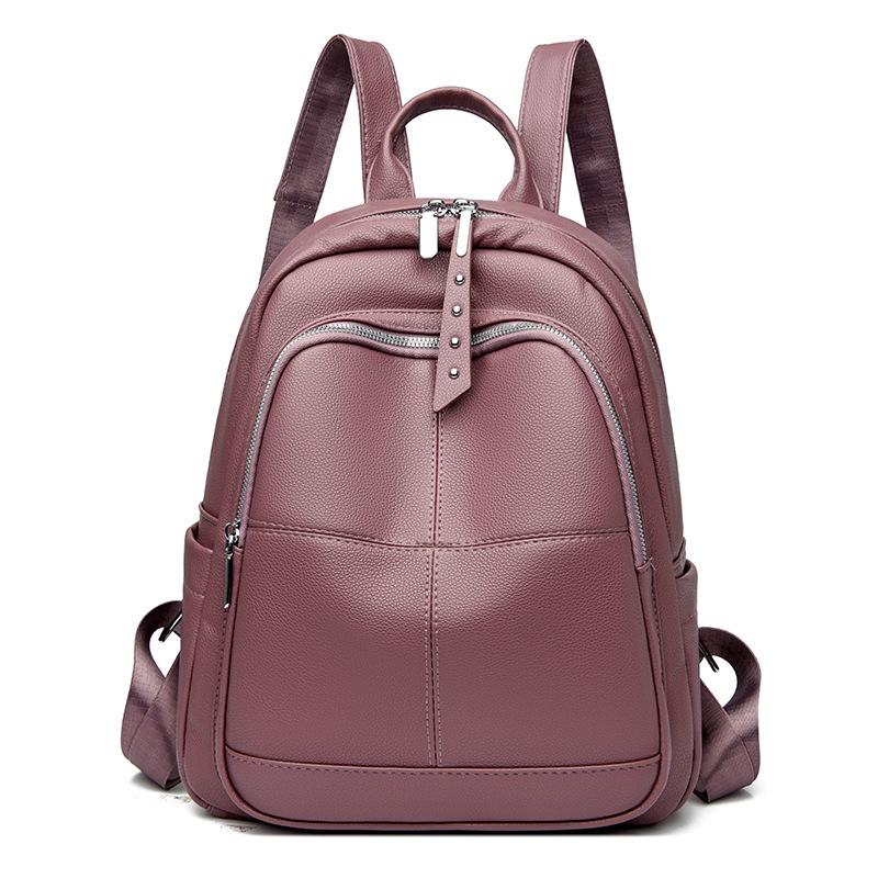 Женский рюкзак из мягкой кожи новый вестерн модный дорожный рюкзак большой вместимости простая пригородная сумка для отдыха розовый 3840₽