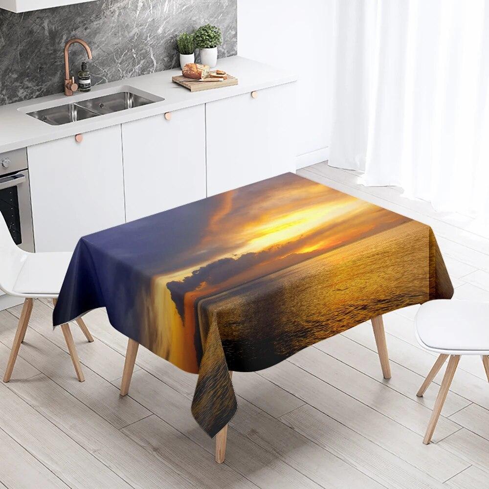 Day Road Dusk Sunset Scenery Printed Tablecloth Outdoor Picnic Camping  Antifouling Waterproof Table Home Decoration