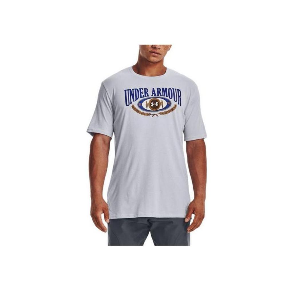 Under Armour Collegiate Letter Print American Vintage Training Breathable Crew Neck Short Sleeve T-Shirt Men Tops Gray 1376838-014