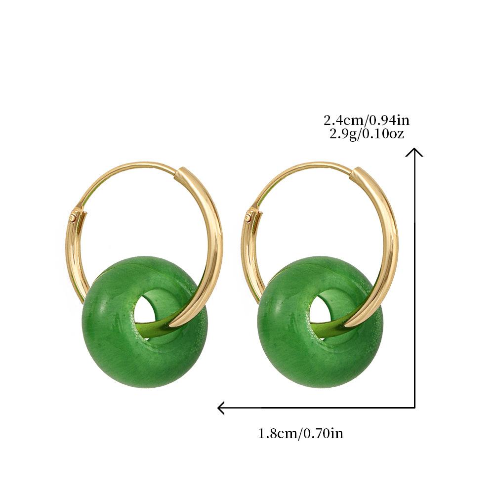 GEMCHIC Women s Vintage Green Natural Stone Hoop Earrings Gold Plated Stainless Steel Round Bead Jewelry