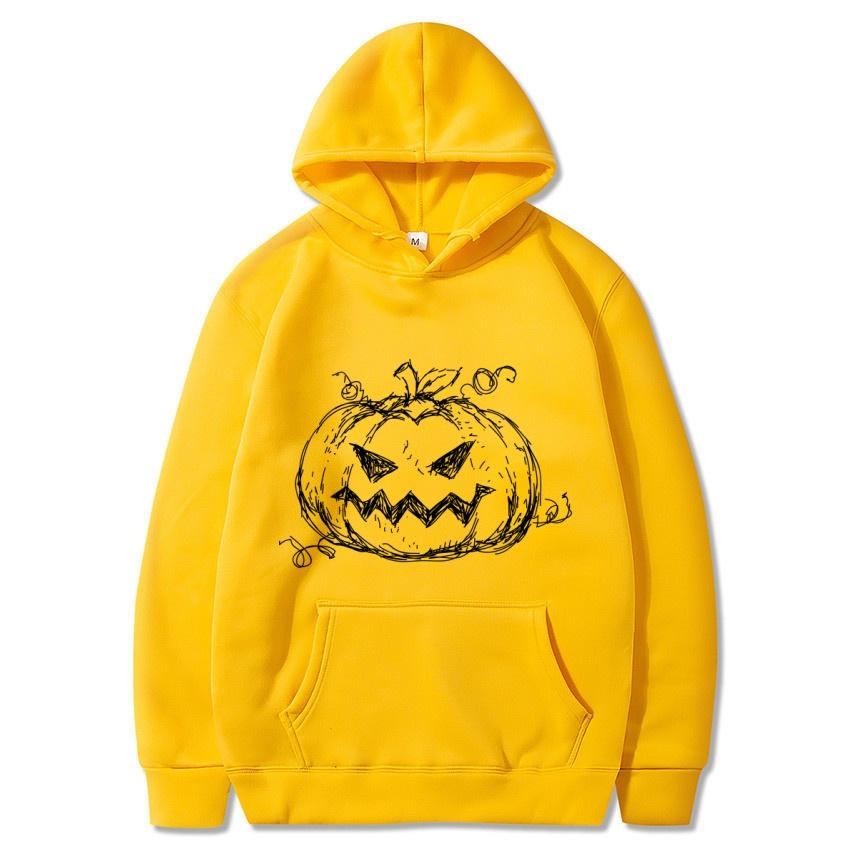 Halloween Autumn Winter Big Pumpkin Printed Hoodie Men's Fashion Warm Sweatshirt Casual Street Wear Warm Hoodie Gift