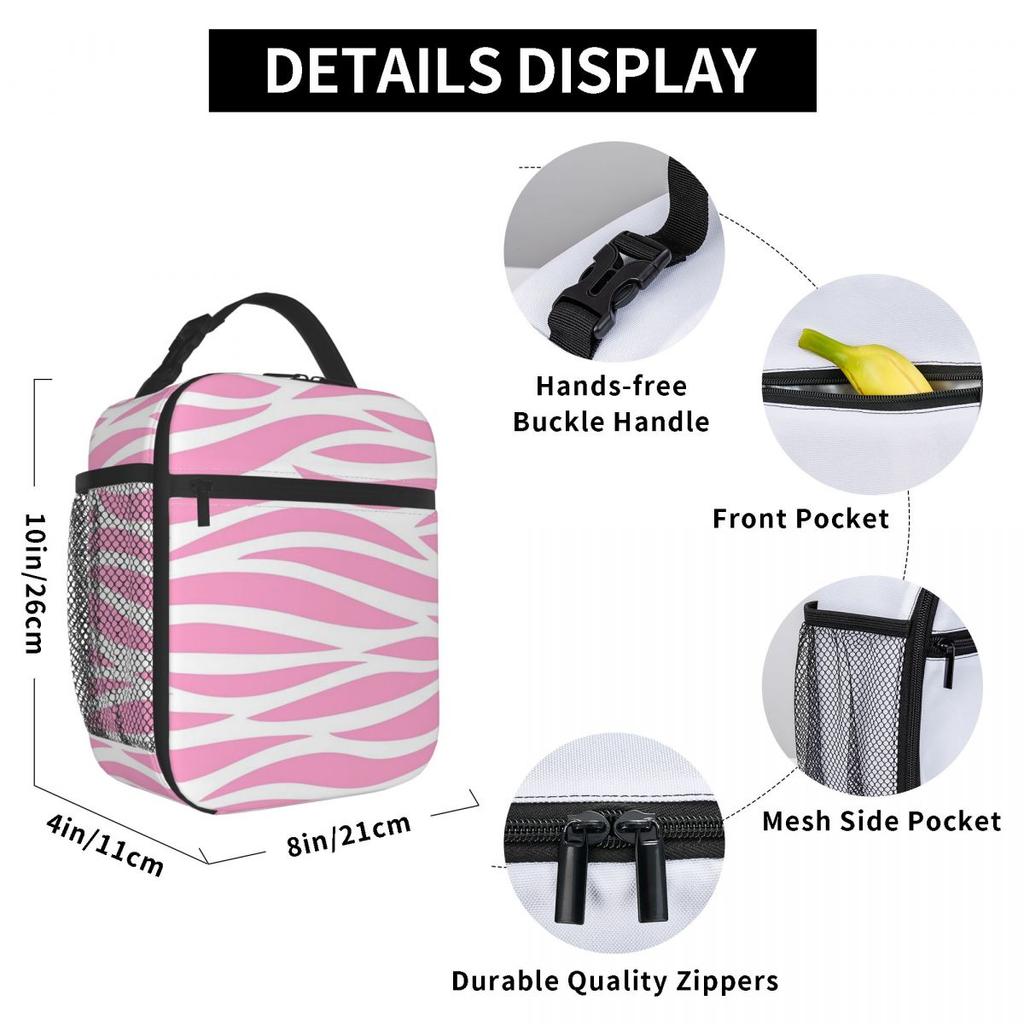 Zebra Patroon Roze Zebra Strepen Geïsoleerde Lunchtas voor Vrouwen Kantoor Koeler Thermische Voedseldoos Tote Lunchboxen Container