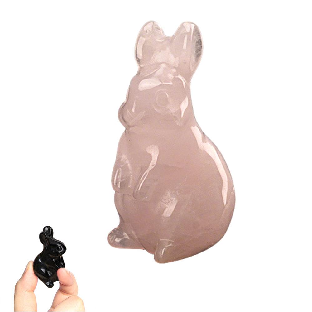 Natural Stone Carved Bunny Figurine Healing Crystal Amethyst Energy Quartz Animal Statue Chakra Carved Bunny Animal Figurine