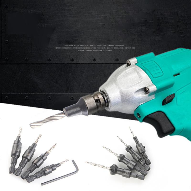 5/6pcs Countersink Drill Woodworking Drill Bit Set Drilling Pilot Holes For Screw Sizes #5 #6 #8 #10 #12 With a Wrench Tools