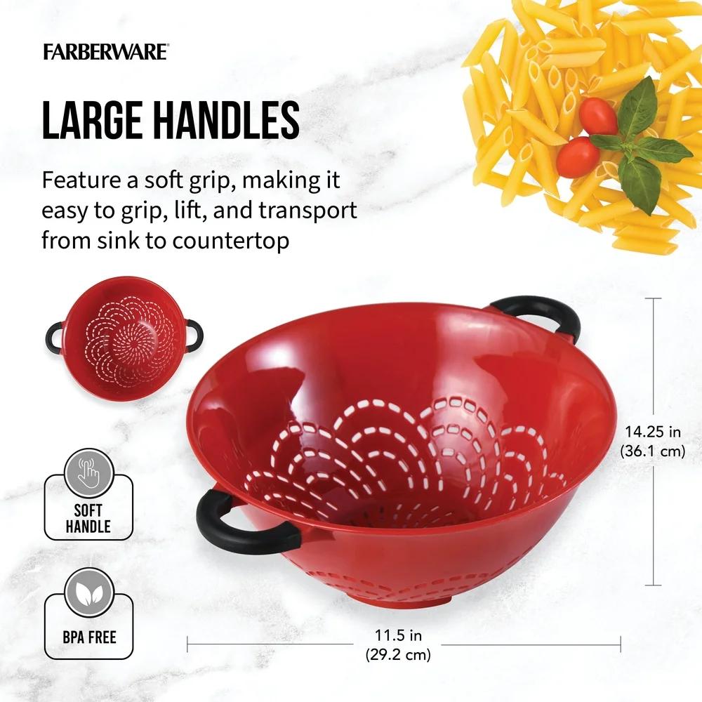 Durable Plastic Colander with Soft Grip Handles Large Perforations Raised Feet Easy Straining and Draining Kitchen Tool