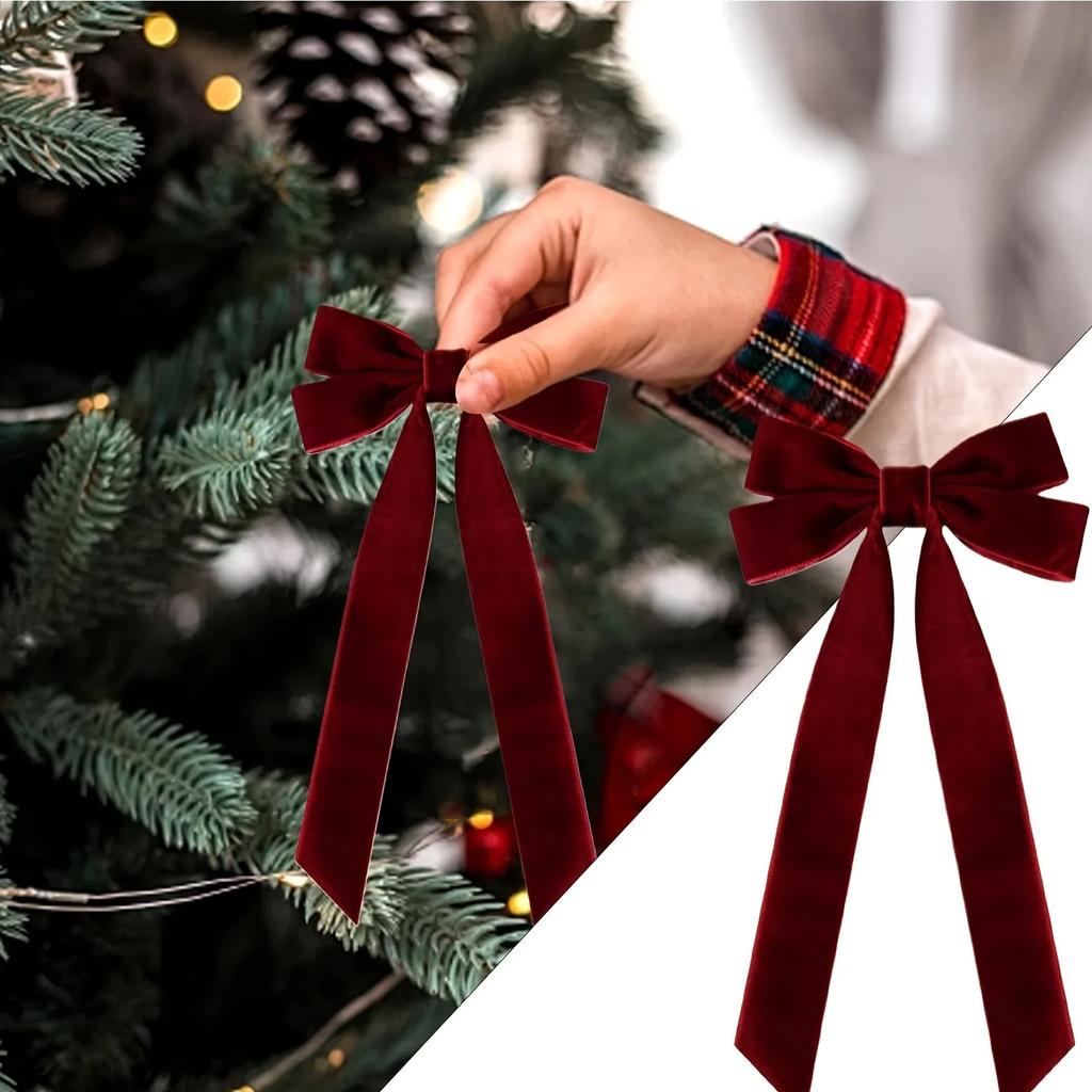 18cm Christmas Velvet Bowknot Pendants Xmas Tree Drop Ornaments Wreath Bow Noel Ornaments Merry Christmas Decors Happy New Year