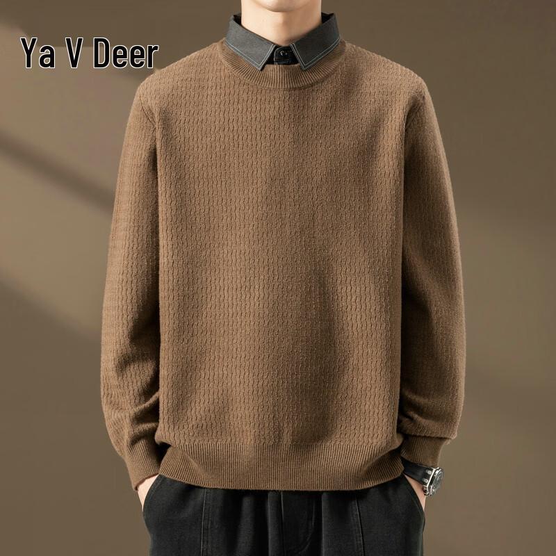 

Yalu Men s Faux Two-Piece Shirt Collar Knitted Sweater 4XL