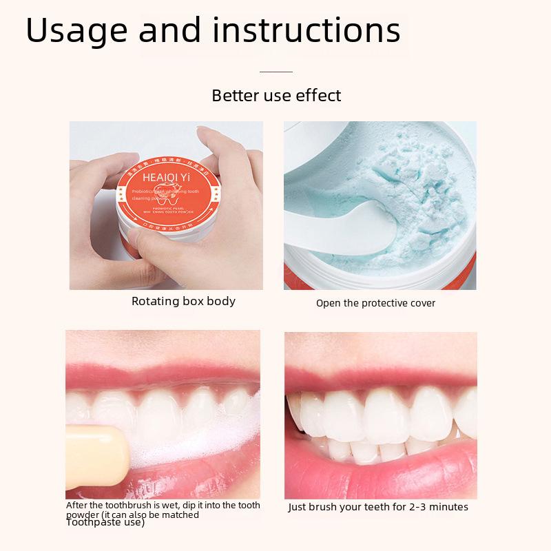 Probiotický zubní čisticí prášek: Osvěžuje dech, Bělí, Odstraňovač skvrn, Receptura s jedlou sodou