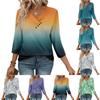 Womens 3/4 Sleeve Daily Weekend V Neck Casual Printed Tshirts Loose Fit Pleated Tees Button Down Shirts