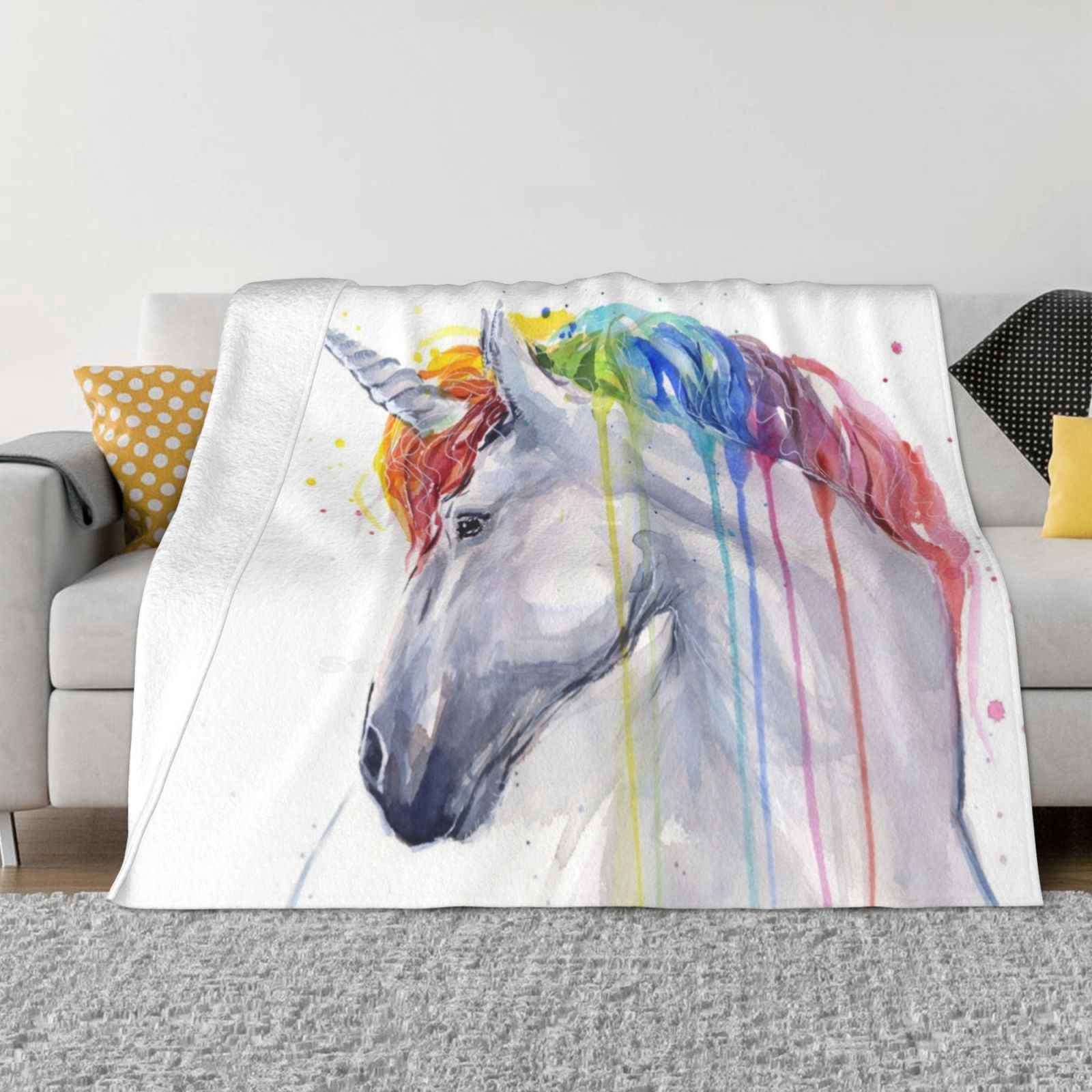 Радужный Единорог Акварель Самый Продаваемый Комнатный Домашний Фланелевый Плед Волшебная Лошадь Животное Радужный Единорог Единорог Акварель 30x40in